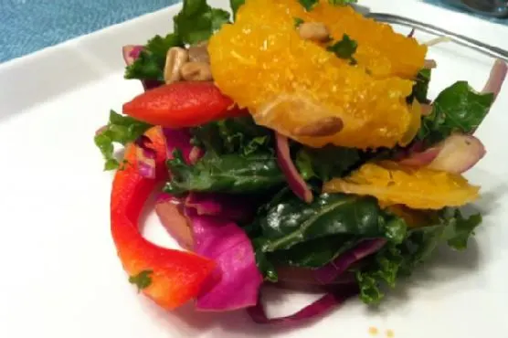 Vegan Vegetarian Summer Kale, Orange & Pomegranate Salad with Moscato Dressing