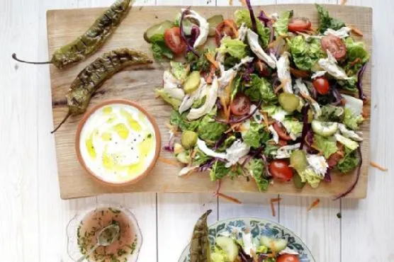 Gluten-Free Keto Turkish Chicken Salad with Home-made Cacik Yogurt Sauce