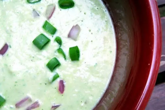 Vegetarian Gluten-Free Chilled Cucumber Avocado Soup with Yogurt and Kefir