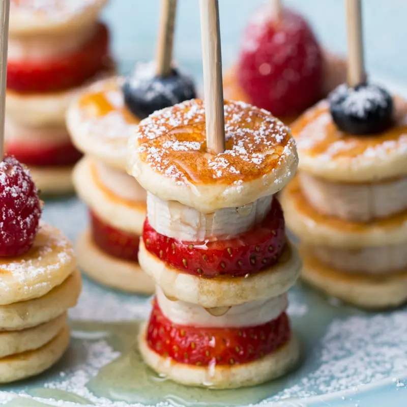 Vegetarian Nut-Free Strawberry Banana Pancake Skewers