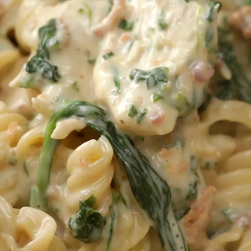 Nut-Free Shellfish-Free Chicken Spinach Alfredo Rotini Pasta