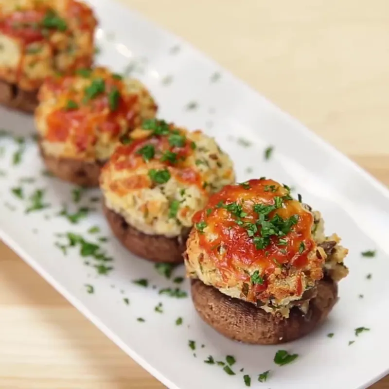 Vegetarian Nut-Free Garlic Parmesan-Stuffed Mushrooms