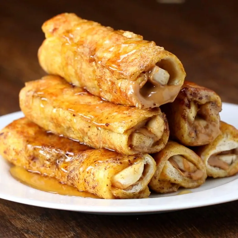 Vegetarian Banana Peanut Butter French Toast Roll-up