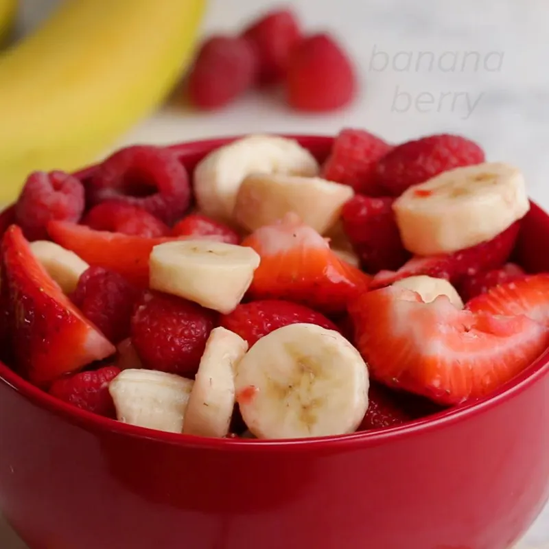Vegan Vegetarian Banana Berry Fruit Salad