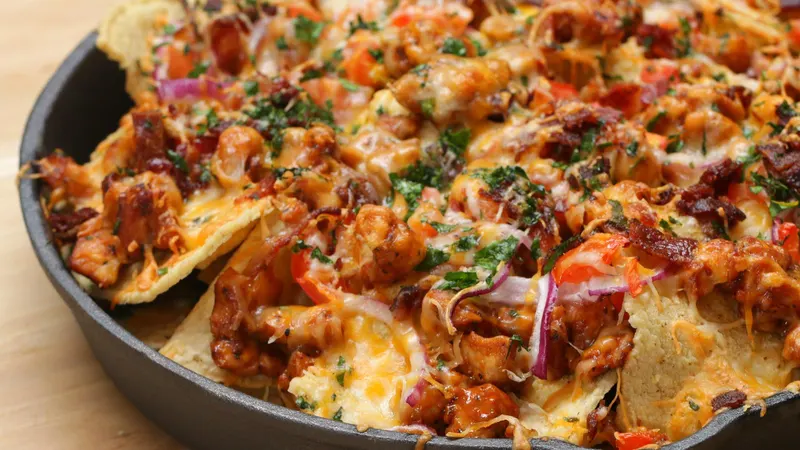 Nut-Free Shellfish-Free Loaded BBQ Chicken Nachos