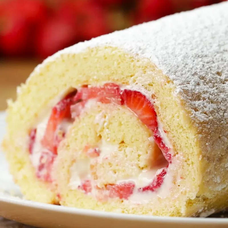 Vegetarian Nut-Free Strawberry Cheesecake Cake Roll