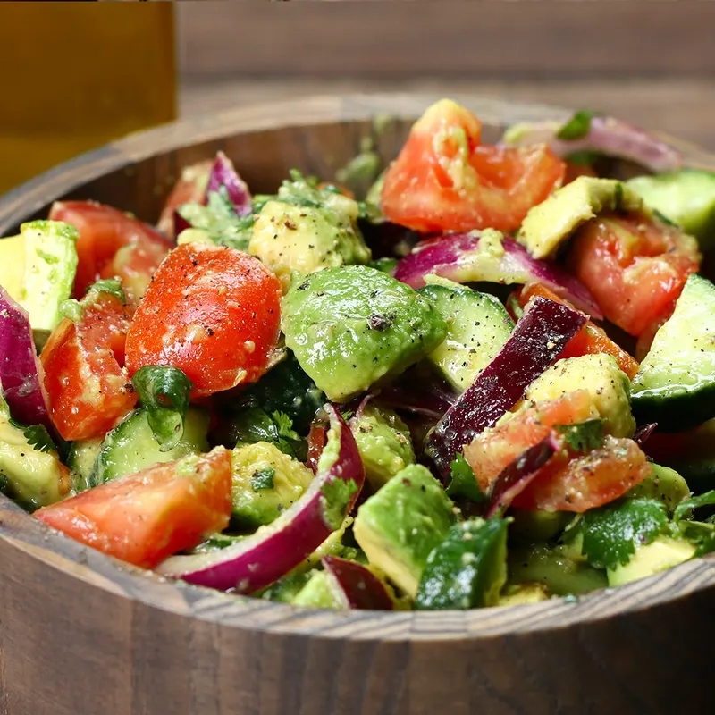 Vegan Vegetarian Cucumber, Tomato, And Avocado Salad