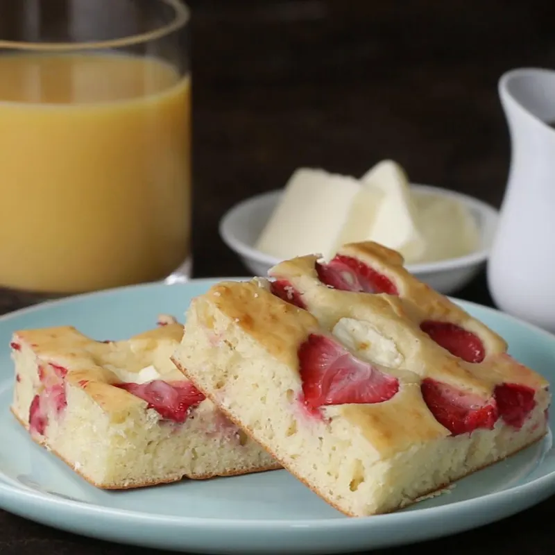 Vegetarian Gluten-Free Strawberry Shortcake Sheet Pan Pancakes