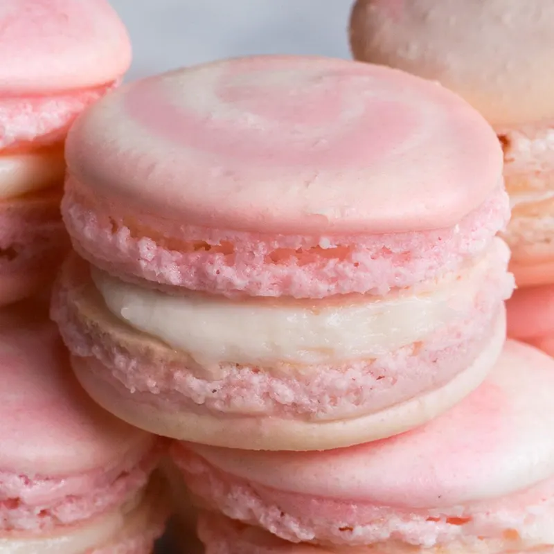 Vegetarian Shellfish-Free Strawberry Cheesecake Macarons