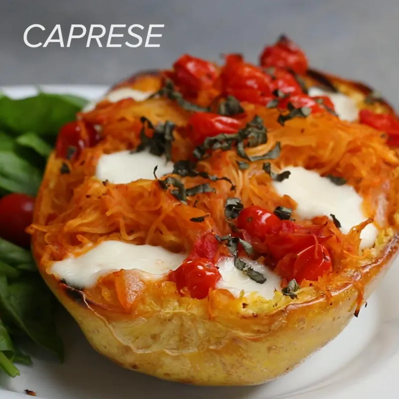 Vegan Vegetarian Caprese Spaghetti Squash