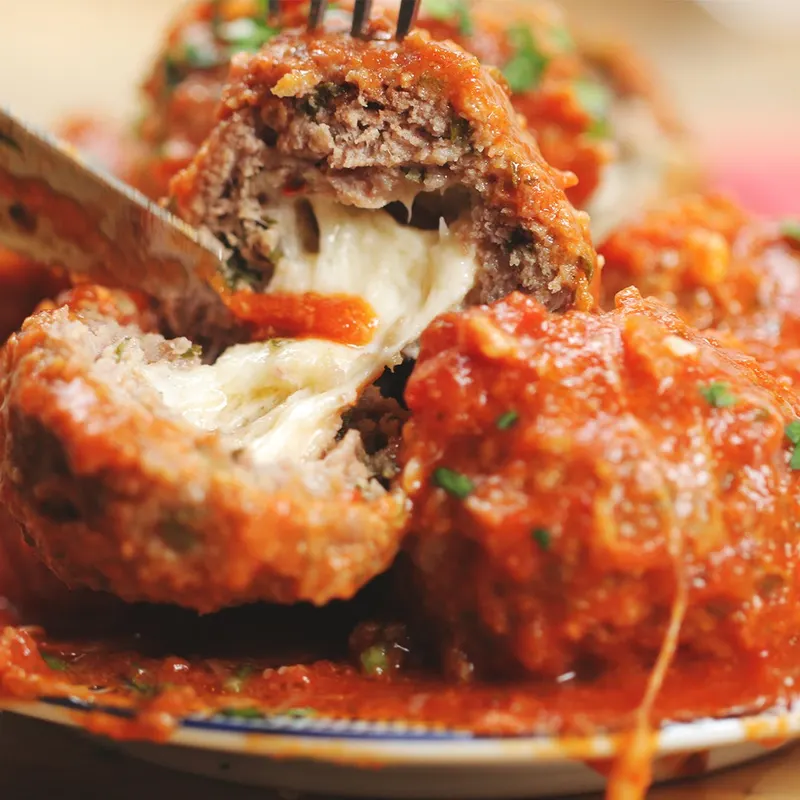 Nut-Free Shellfish-Free Easy Slow Cooker Mozzarella-Stuffed Meatballs And Sauce