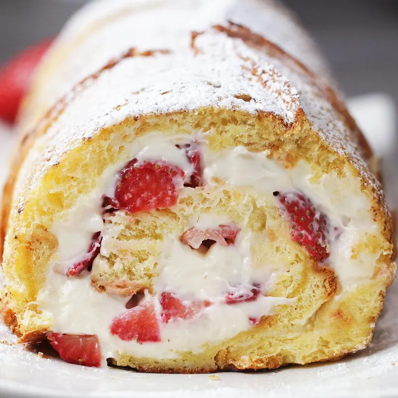 Vegetarian Nut-Free Strawberry Cheesecake French Toast Roll