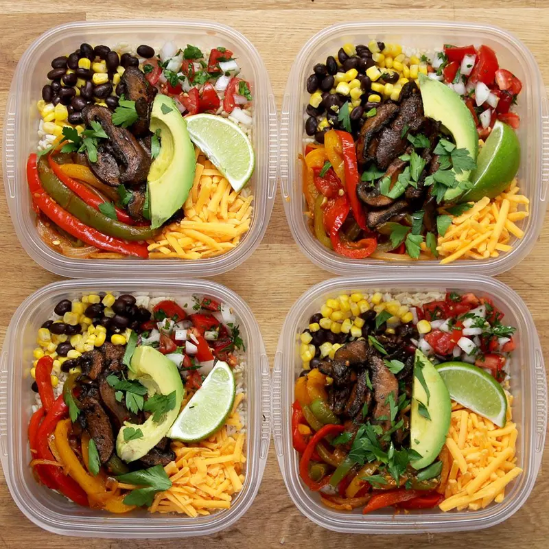 Vegetarian Gluten-Free Portobello Fajita Bowl Meal Prep