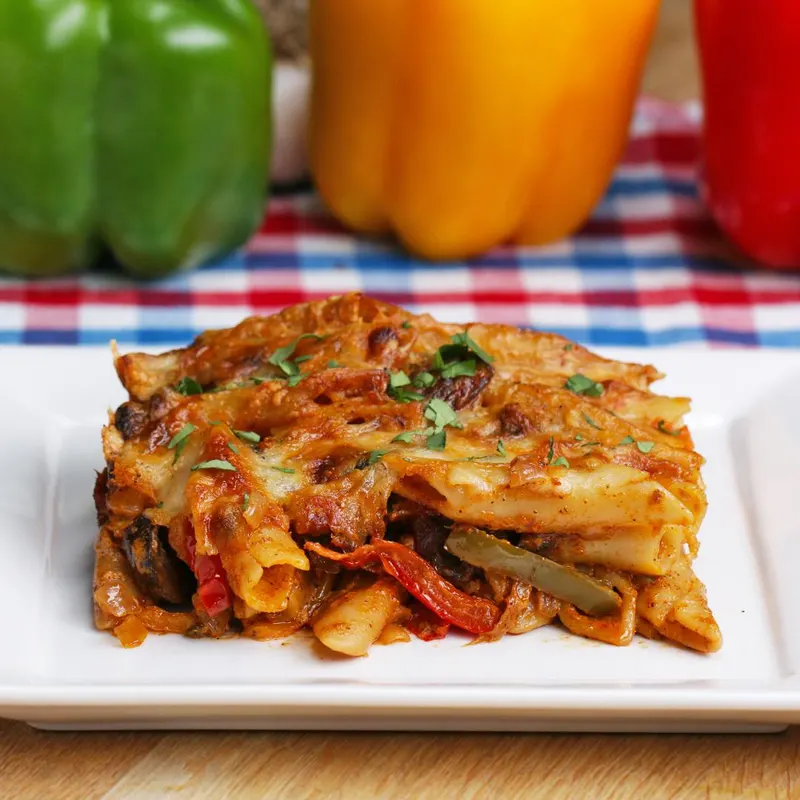 Vegetarian Nut-Free Fajita Pasta Bake