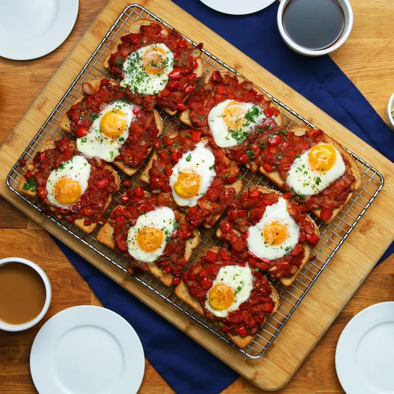 Vegetarian Dairy-Free Sheet-Pan Shakshuka Toast