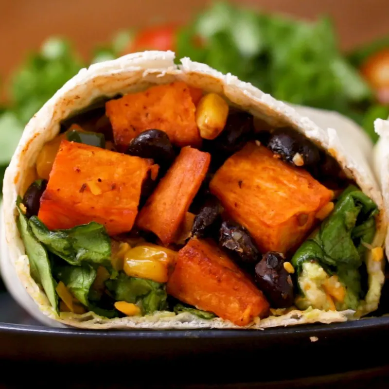Vegan Vegetarian Sweet Potato And Black Bean Burritos
