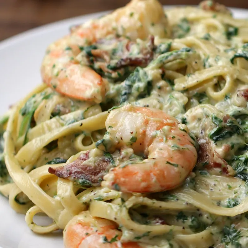 Nut-Free Egg-Free Shrimp Spinach Bacon Alfredo