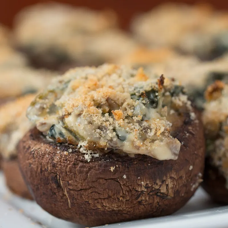 Vegetarian Nut-Free Creamy Spinach-Stuffed Mushrooms