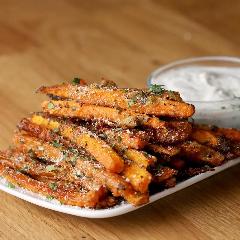 Vegetarian Gluten-Free Garlic Parmesan Baked Carrot Fries