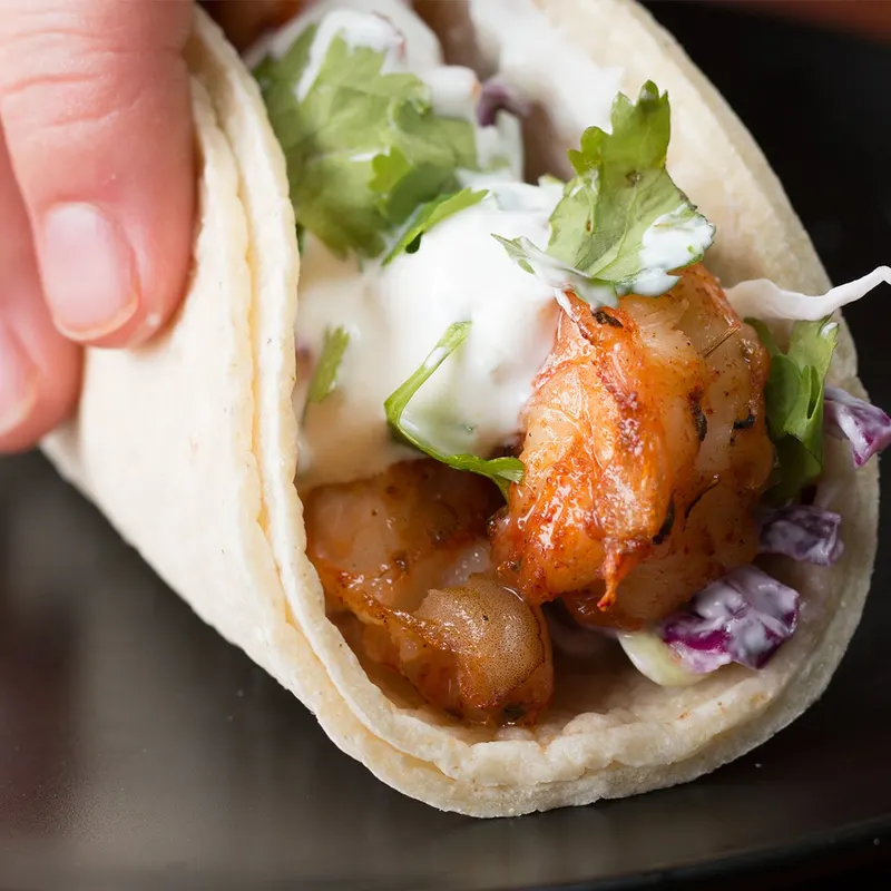 Gluten-Free Nut-Free Grilled Shrimp Tacos With Creamy Cilantro Sauce