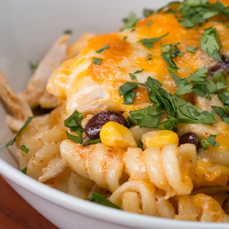Nut-Free Shellfish-Free Southwest Chicken Alfredo Pasta Bake
