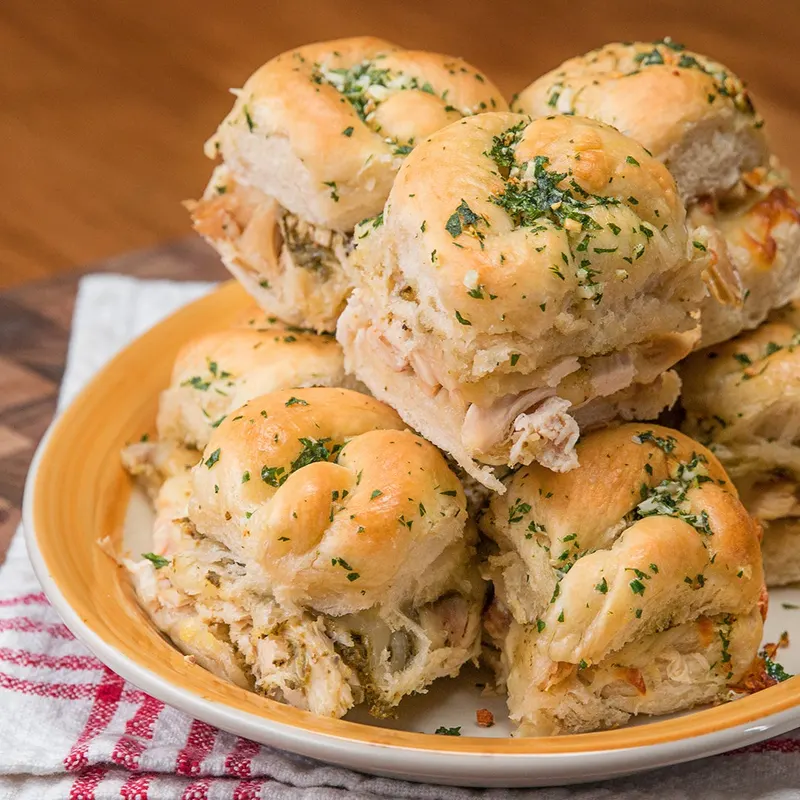 Gluten-Free Nut-Free Pesto Chicken Garlic Knot Sliders