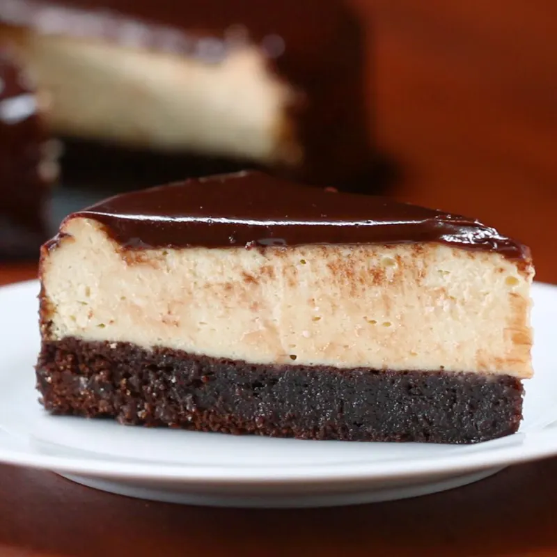 Vegetarian Gluten-Free Chocolate Fudge 'Box' Brownie Cheesecake