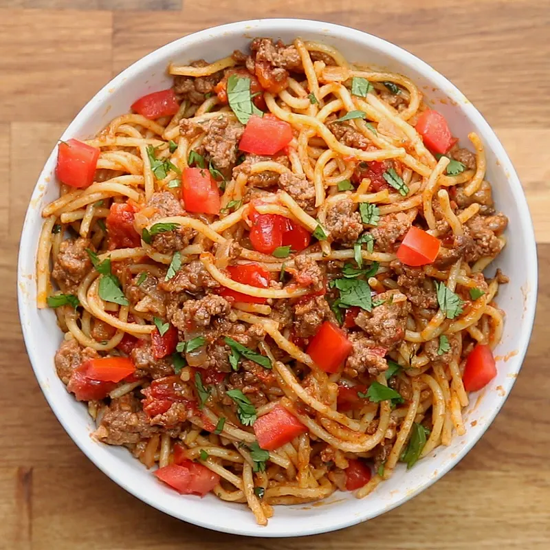 Nut-Free Shellfish-Free One-Pot Taco Spaghetti