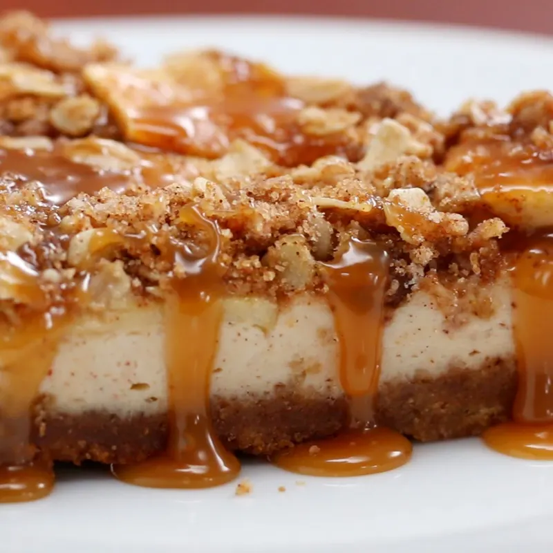 Nut-Free Egg-Free Caramel Apple Crumble Cheesecake