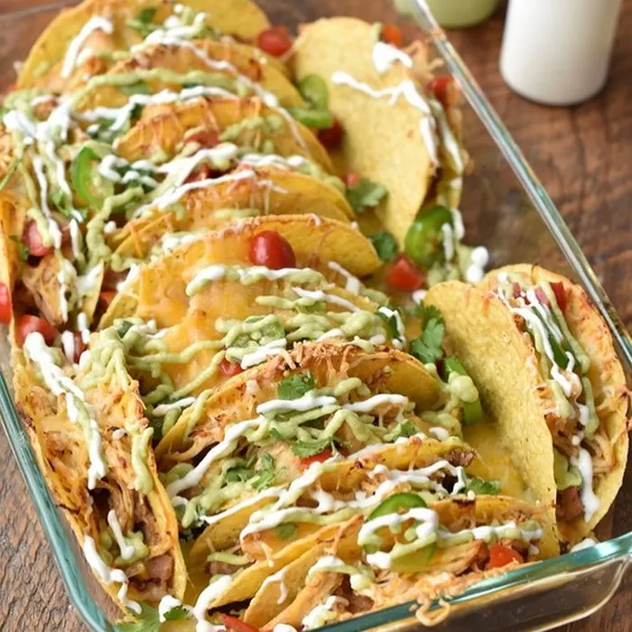 Gluten-Free Nut-Free Crock Pot Chicken Baked Tacos — Mexican recipe