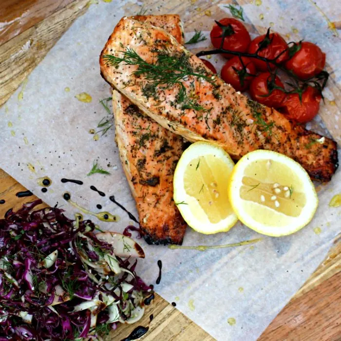 Gluten-Free Dairy-Free Baked salmon with fennel & tomatoes — British recipe