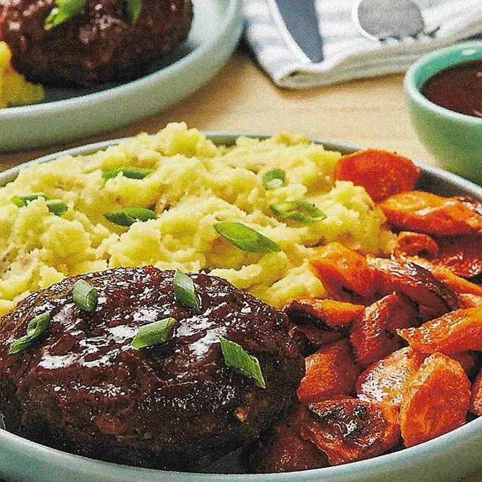 Nut-Free Shellfish-Free Soy-Glazed Meatloaves with Wasabi Mashed Potatoes & Roasted Carrots — United States recipe