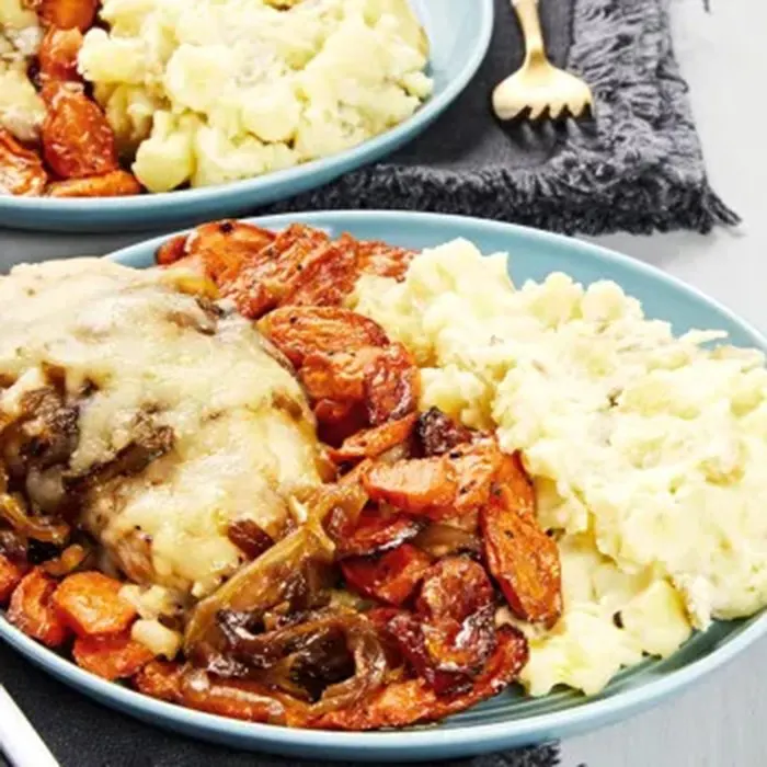 Gluten-Free Nut-Free French Onion Chicken with Roasted Carrots & Mashed Potatoes — United States recipe