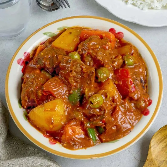 Shellfish-Free Egg-Free Beef Caldereta — Filipino recipe