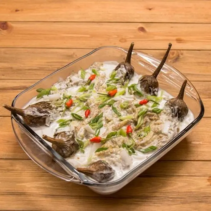 Vegetarian Gluten-Free Grilled eggplant with coconut milk — Filipino recipe