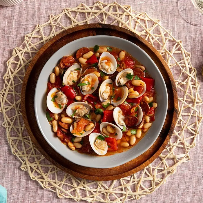Nut-Free Egg-Free Clam, chorizo & white bean stew — Spanish recipe