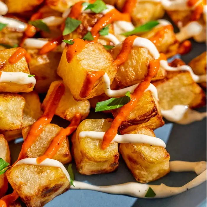 Vegan Vegetarian Air fryer patatas bravas — Spanish recipe
