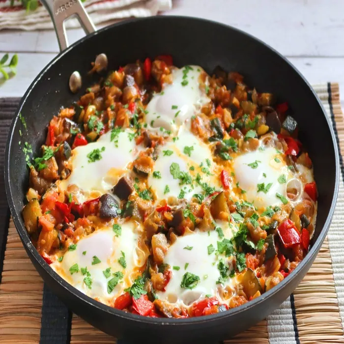 Vegetarian Gluten-Free Pisto con huevos — Spanish recipe