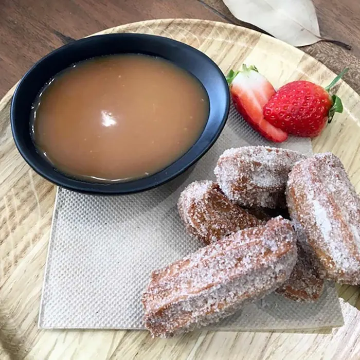 Vegetarian Nut-Free Chocolate churros with chocolate & salted caramel sauce — Spanish recipe