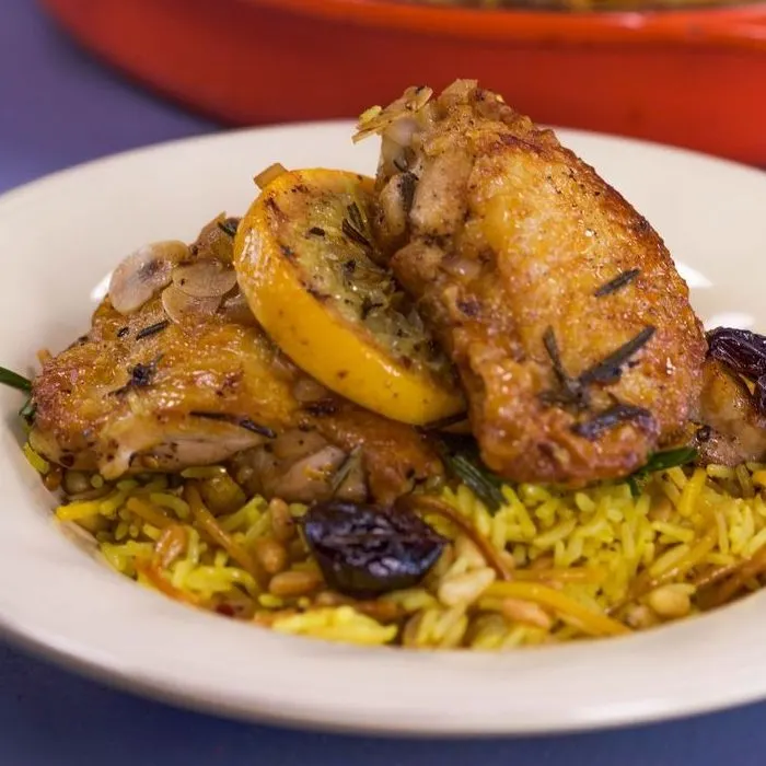 Gluten-Free Dairy-Free Chicken with saffron, raisins & pine nuts — Spanish recipe