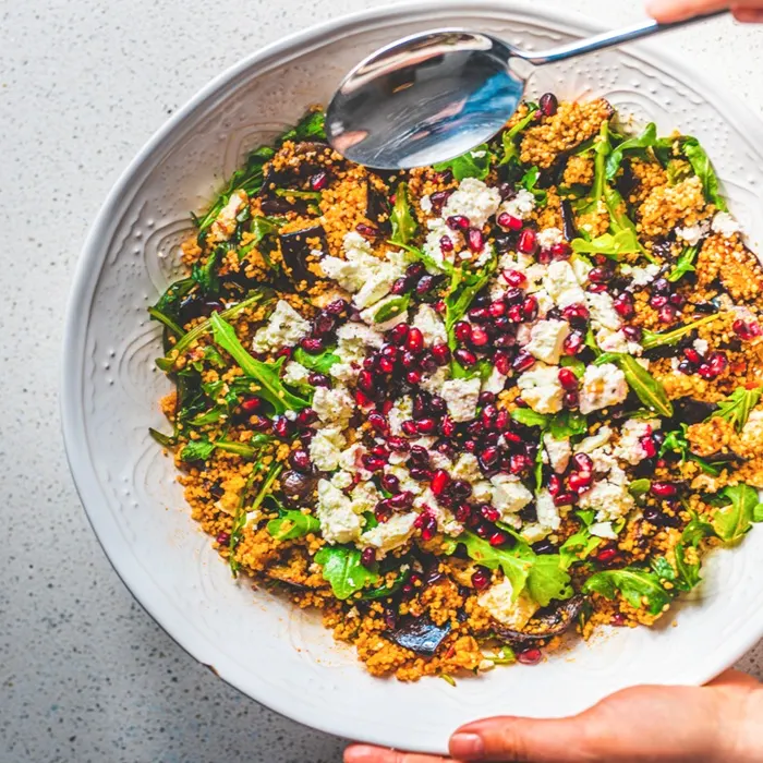 Vegetarian Nut-Free Eggplant couscous salad — Turkish recipe