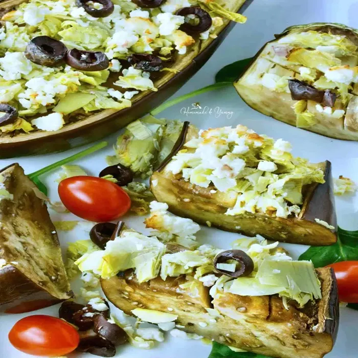 Vegetarian Nut-Free Roast eggplant with goat's cheese & toasted flatbread — Turkish recipe