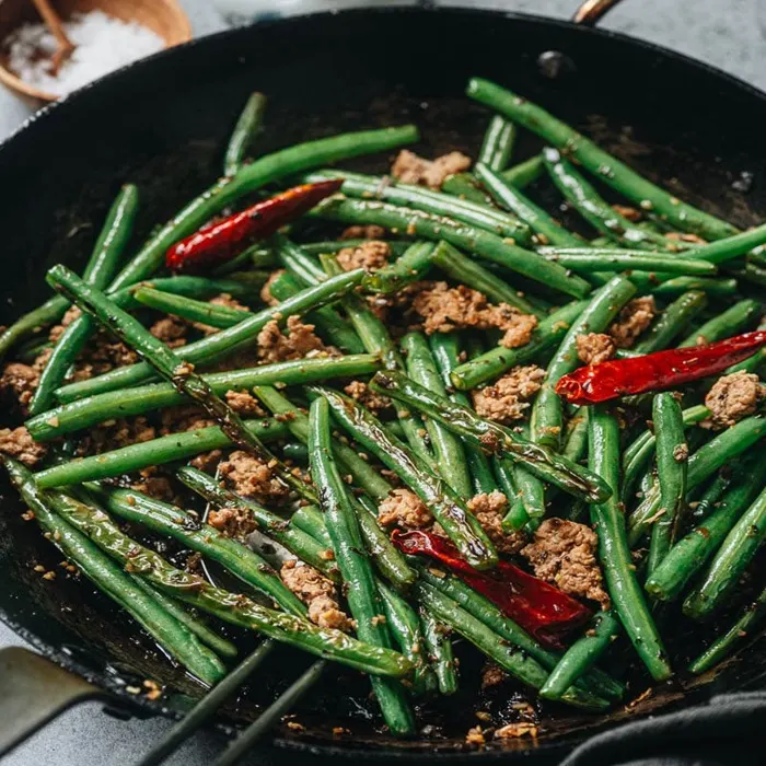 Vegan Vegetarian Sichuan Style Stir-Fried Chinese Long Beans — Chinese recipe