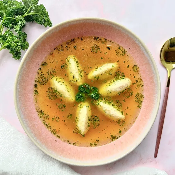Keto Nut-Free Clear Soup with Semolina Dumplings