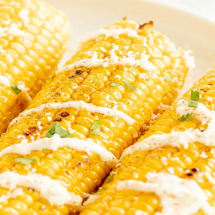 Vegan Vegetarian Grilled corn with garlic mayo & grated cheese