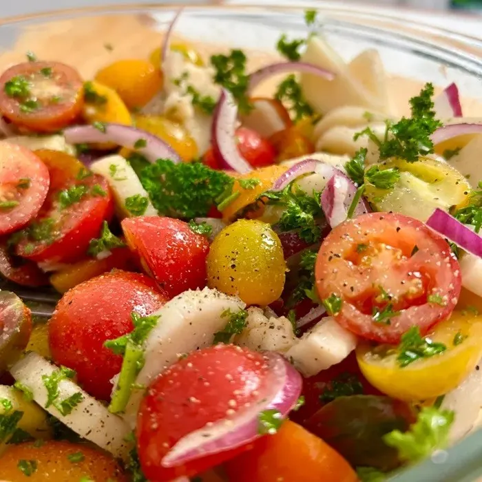 Vegan Vegetarian Simple heart of palm & tomato salad